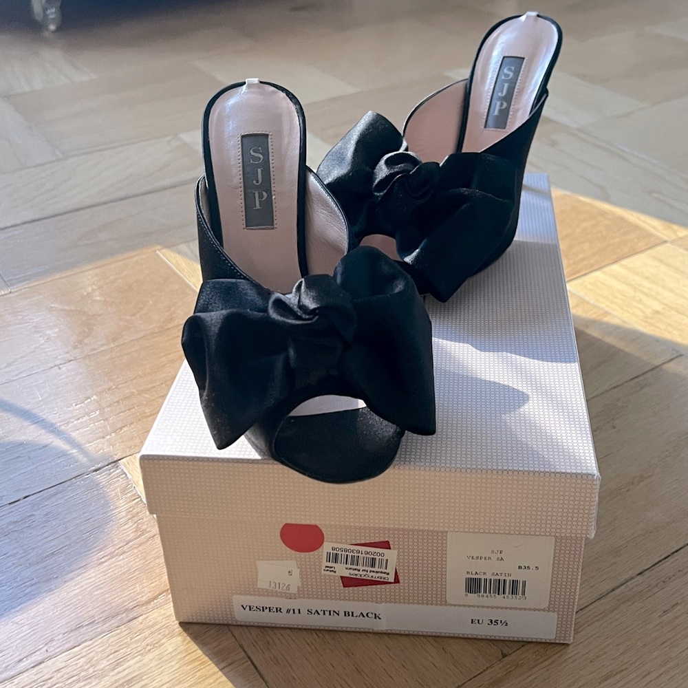 Sarah Jessica Parker black satin bow heel- vesper 35.5